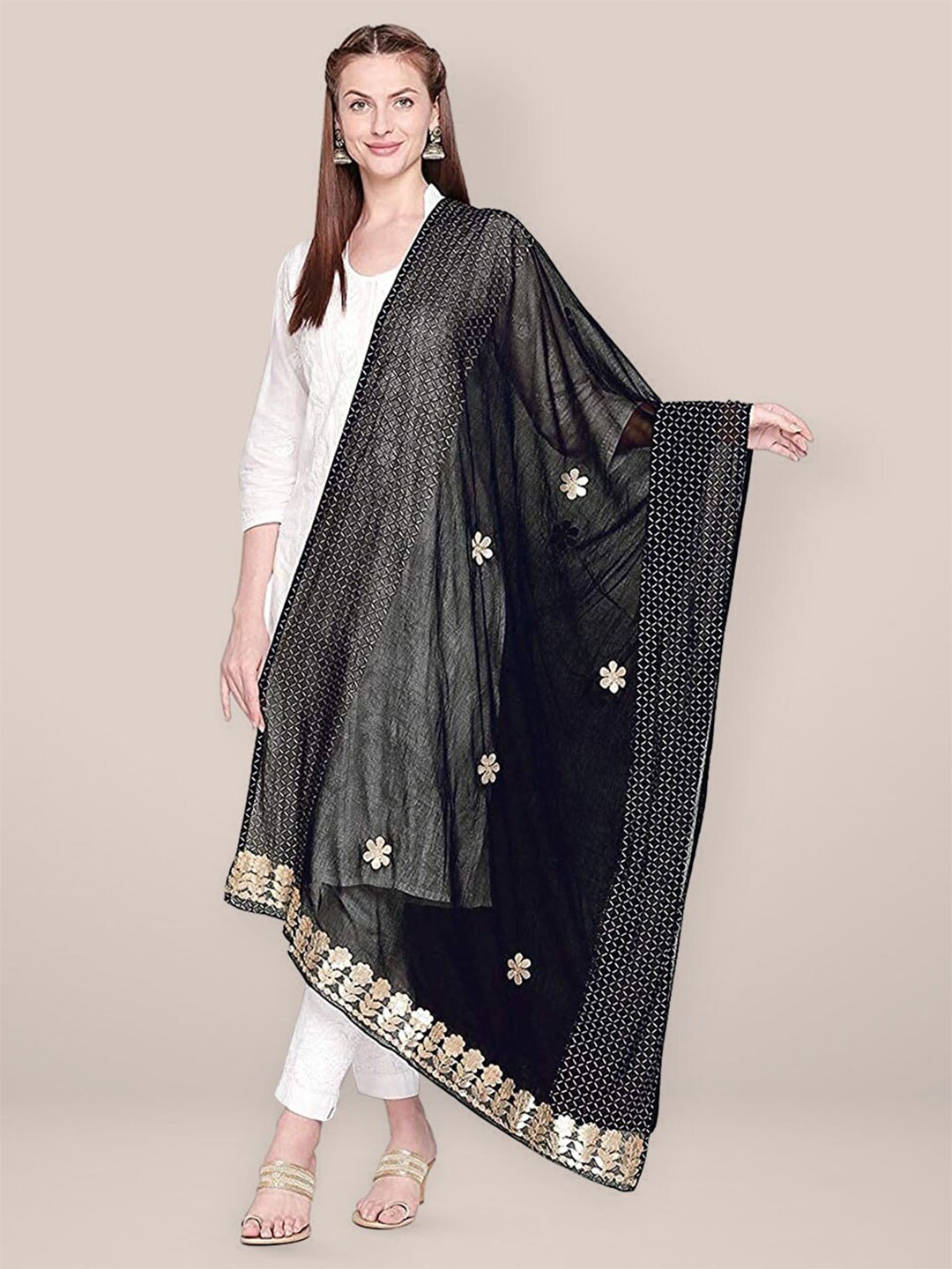 

Dupatta Bazaar Embroidered Dupatta with Gotta Patti, Black