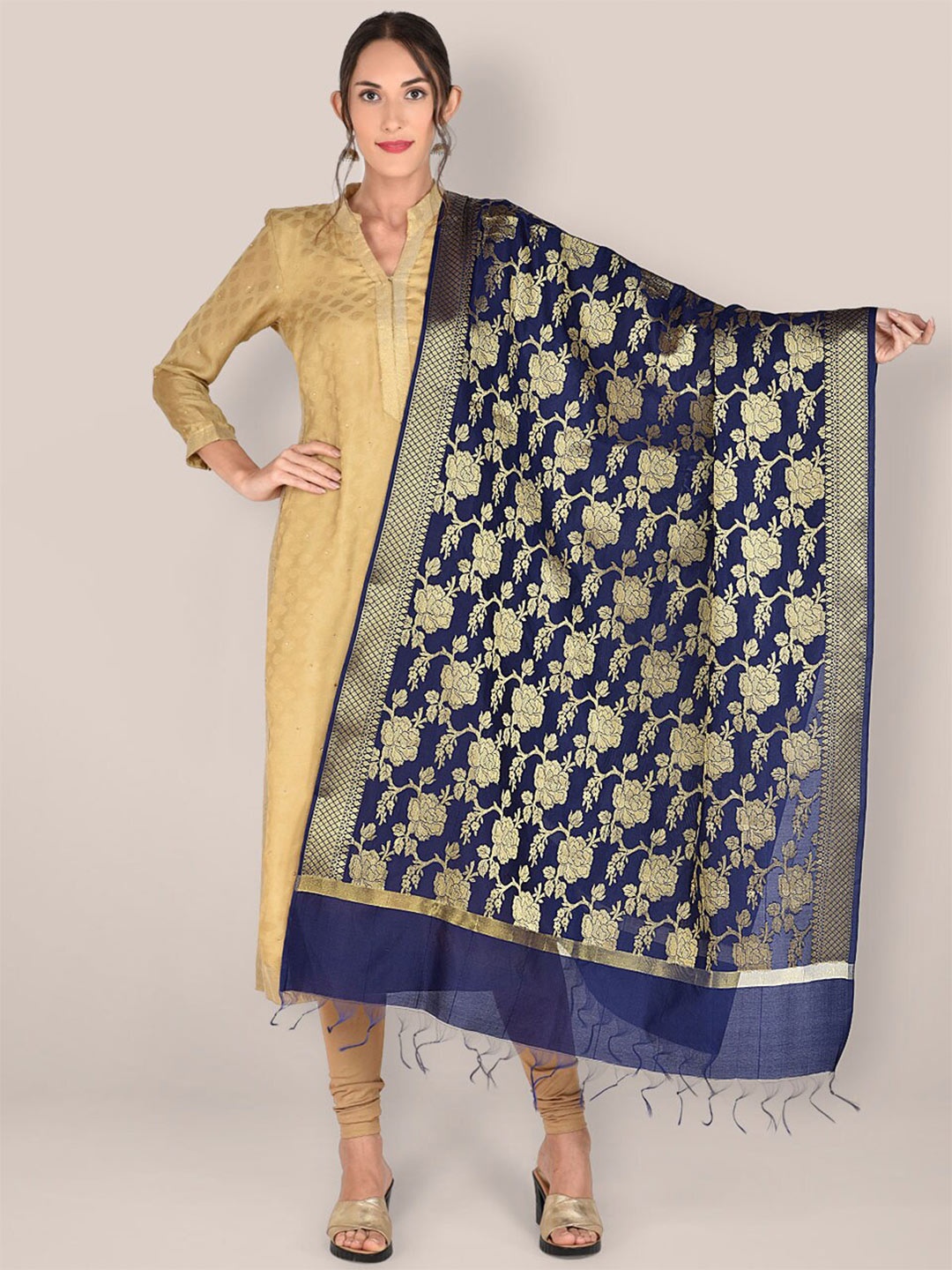 

Dupatta Bazaar Ethnic Motifs Woven Design Dupatta with Zari, Navy blue