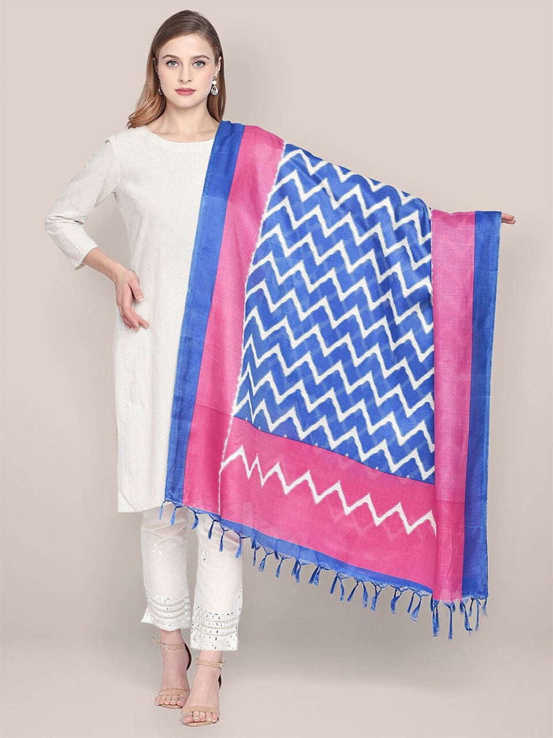 

Dupatta Bazaar Striped Art Silk Dupatta, Blue
