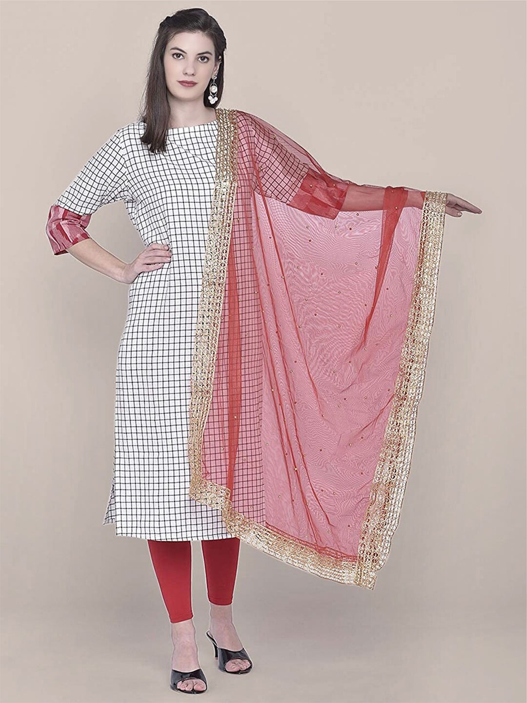 

Dupatta Bazaar Ethnic Motifs Embellished Dupatta with Sequinned, Red
