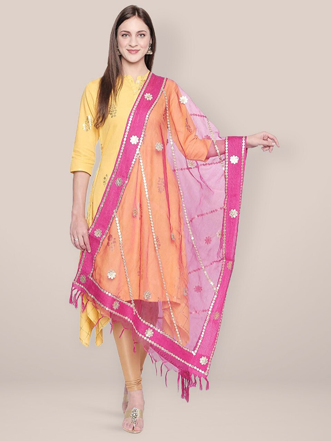 

Dupatta Bazaar Embroidered Organza Dupatta with Gotta Patti, Pink