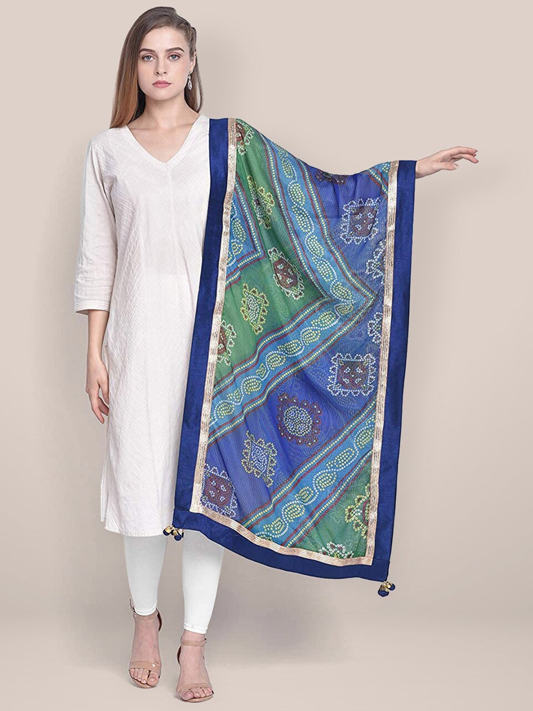 

Dupatta Bazaar Ethnic Motifs Printed Bandhani Dupatta, Blue