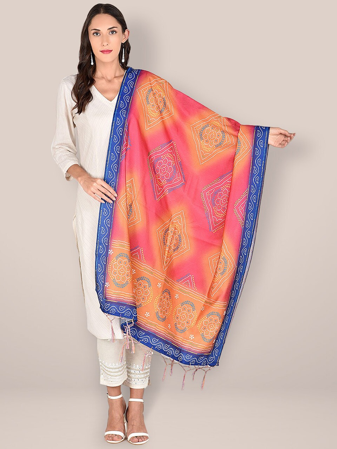 

Dupatta Bazaar Printed Art Silk Bandhani Dupatta, Pink
