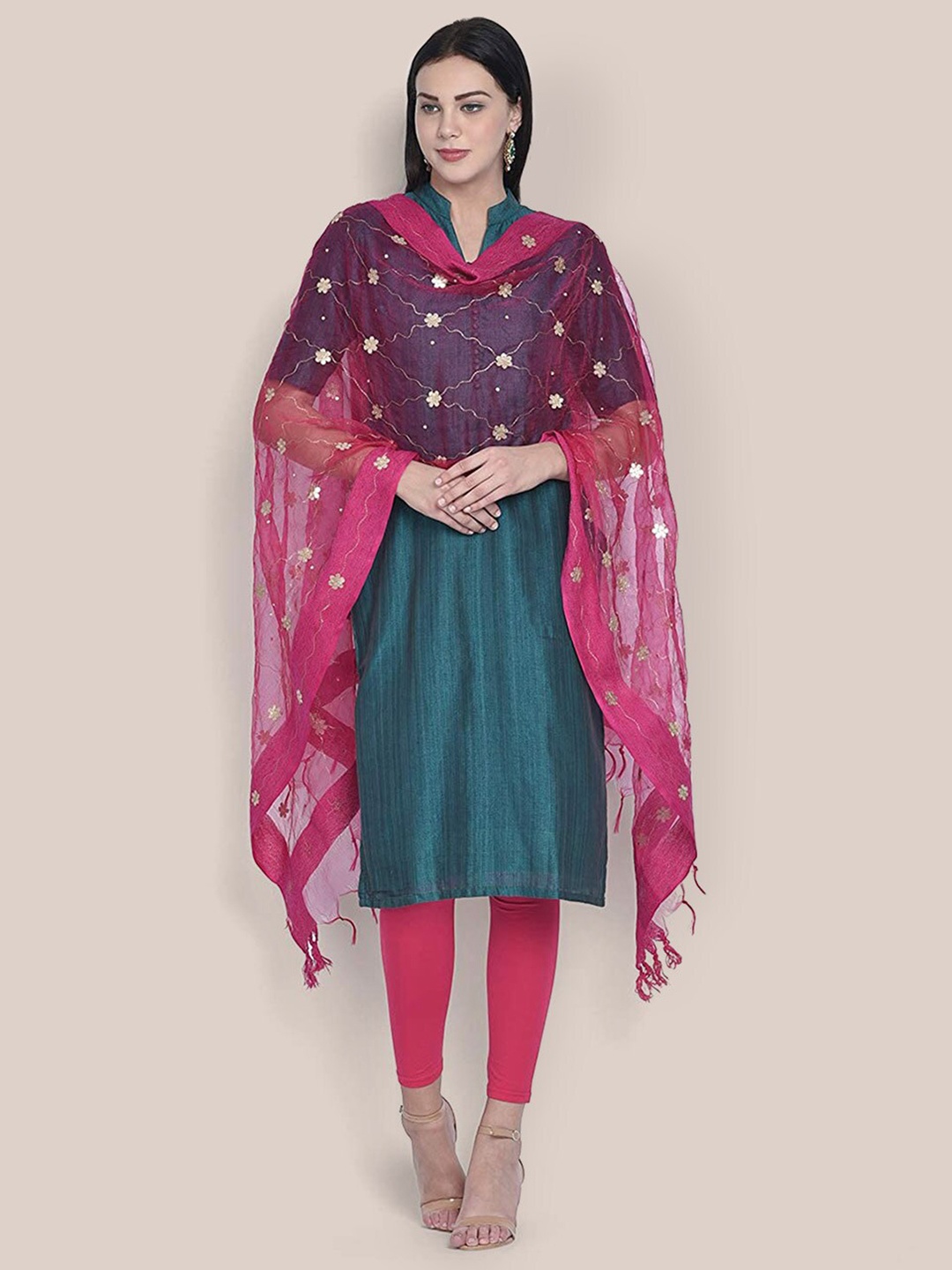 

Dupatta Bazaar Embroidered Organza Dupatta with Gotta Patti, Pink