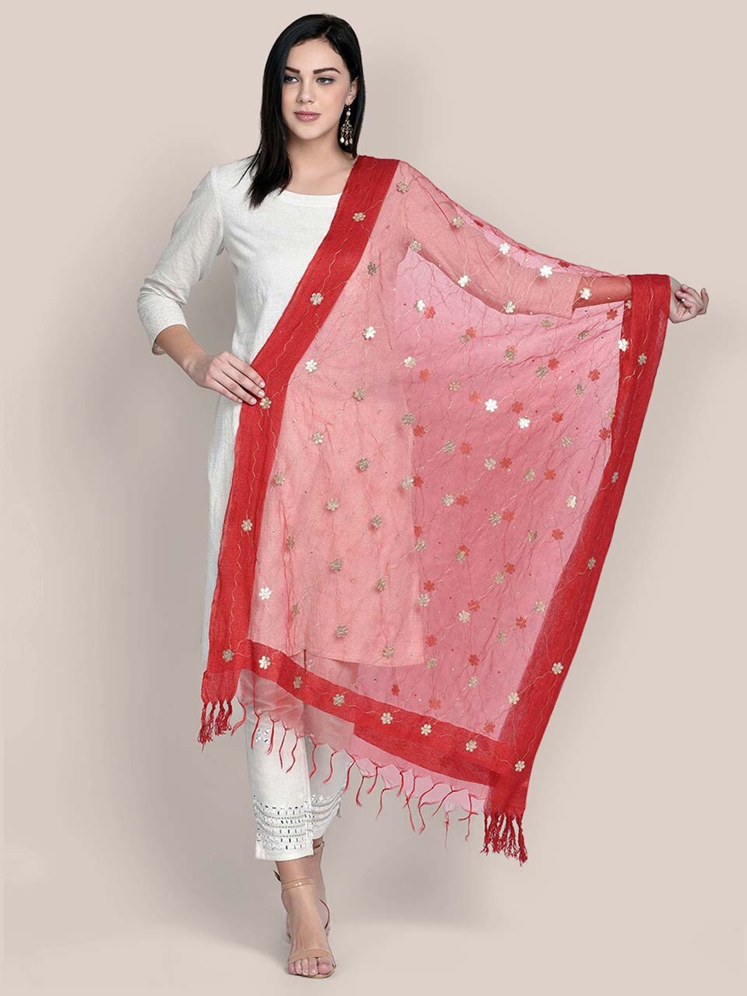 

Dupatta Bazaar Embroidered Organza Dupatta with Gotta Patti, Red