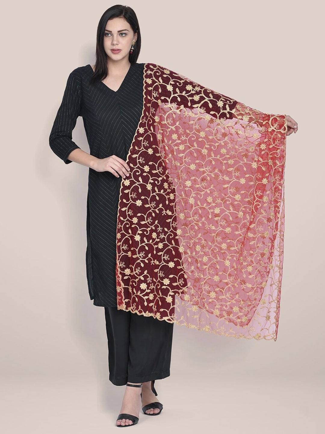 

Dupatta Bazaar Embroidered Net Dupatta, Red