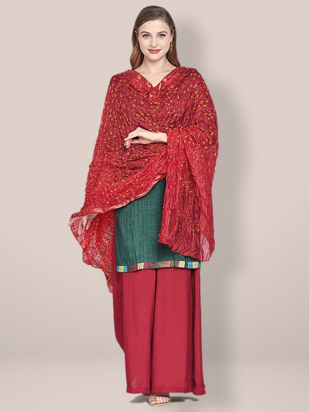 

Dupatta Bazaar Printed Bandhani Dupatta, Red