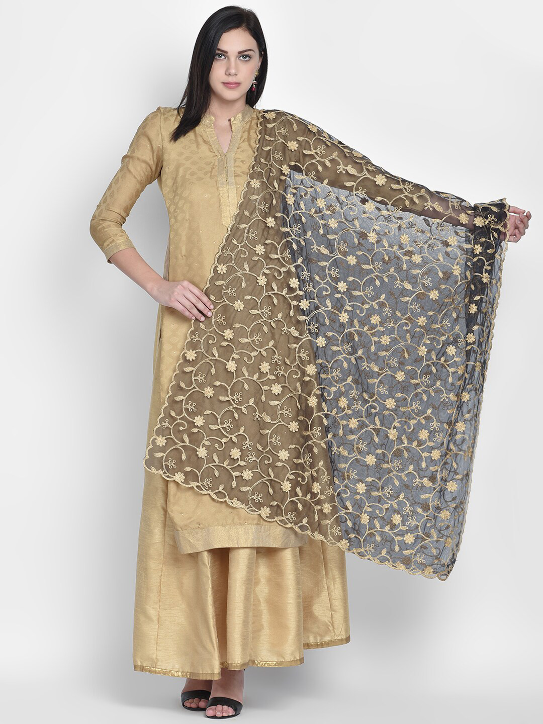 

Dupatta Bazaar Embroidered Dupatta with Zari, Black