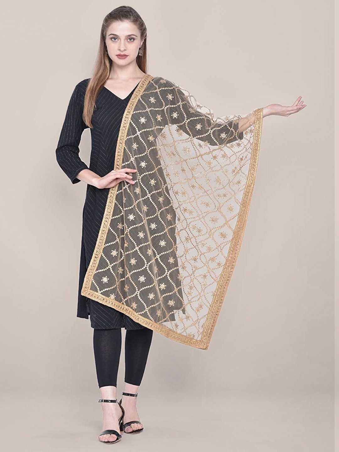 

Dupatta Bazaar Embroidered Net Dupatta, Gold