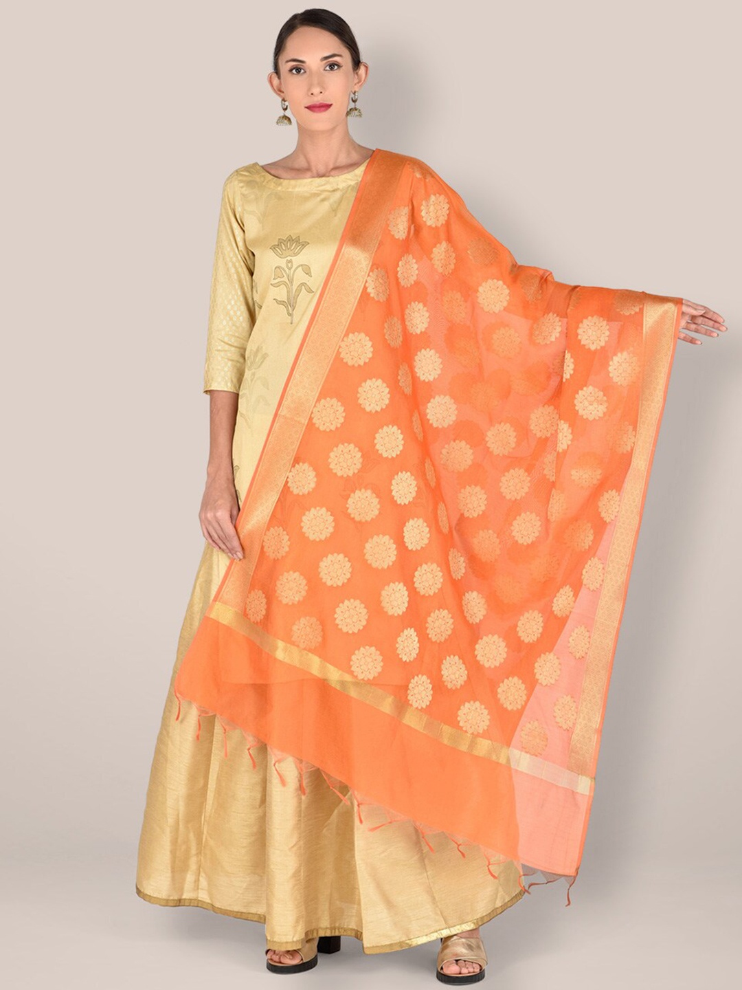 

Dupatta Bazaar Ethnic Motifs Woven Design Dupatta with Zari, Orange