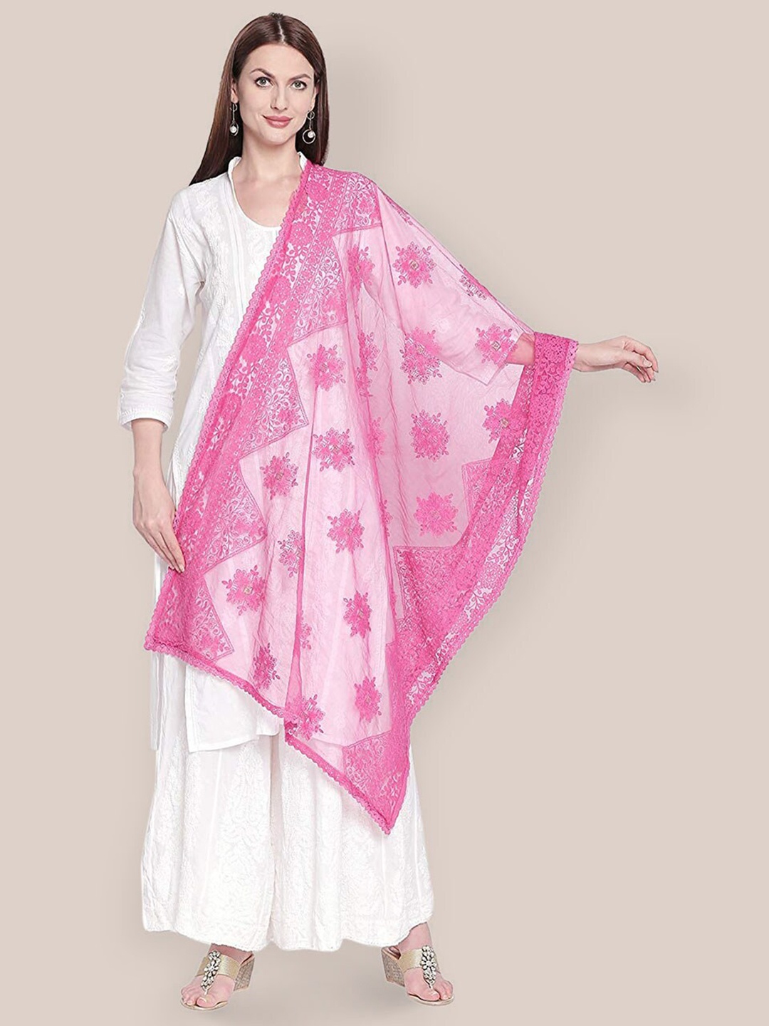 

Dupatta Bazaar Ethnic Motifs Embroidered Dupatta, Pink