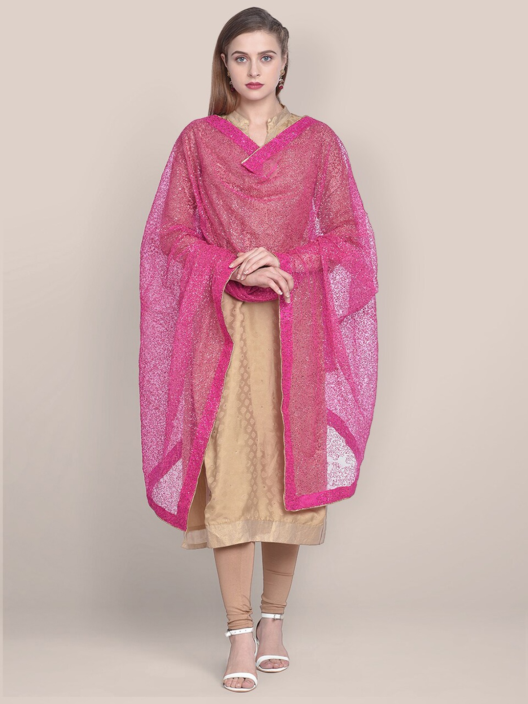 

Dupatta Bazaar Embroidered Dupatta with Sequinned, Pink