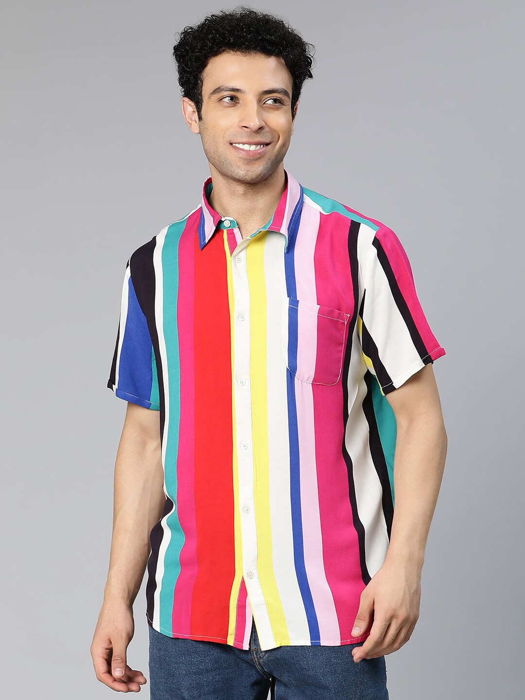 

Oxolloxo Men Striped Casual Shirt, Pink