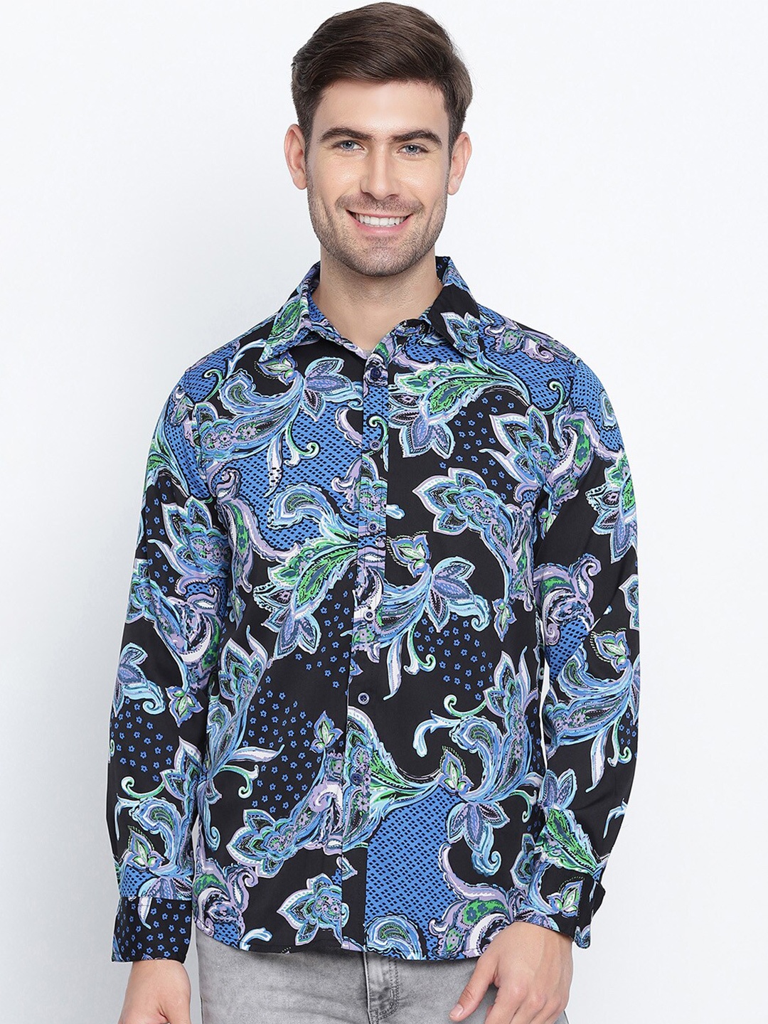 

Oxolloxo Men Floral Printed Casual Shirt, Black