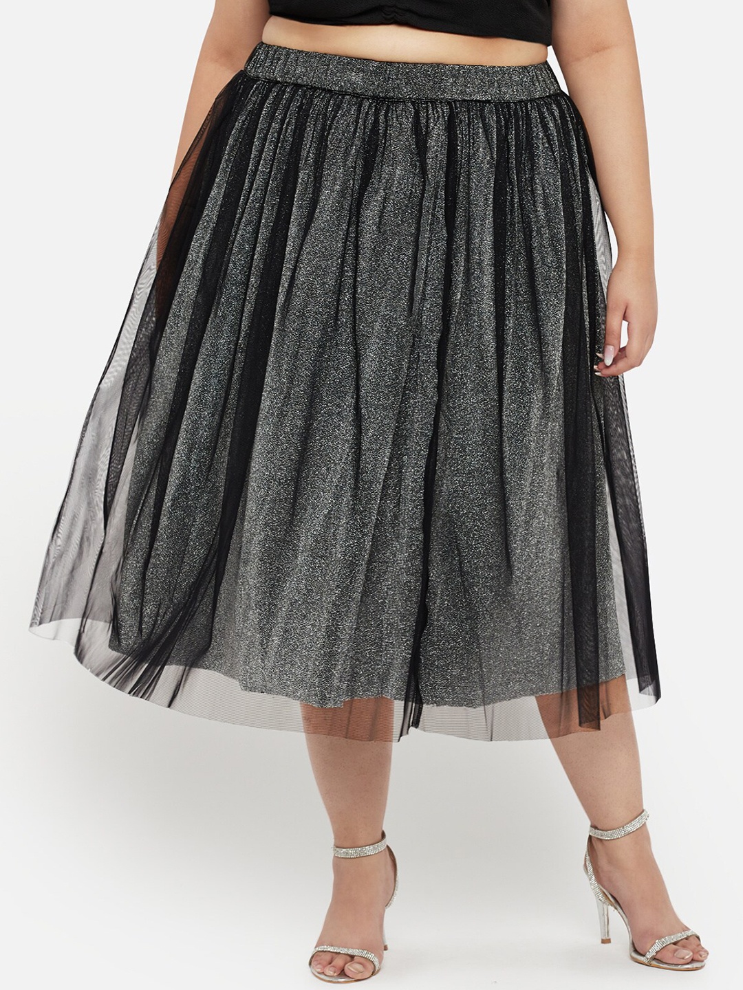

wild U Women Shimmer Pleated Plus Size Skirt, Silver
