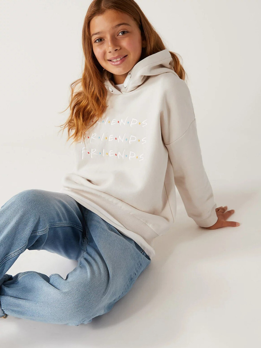 

Marks & Spencer Girls Embroidered Hooded Sweatshirt, Beige