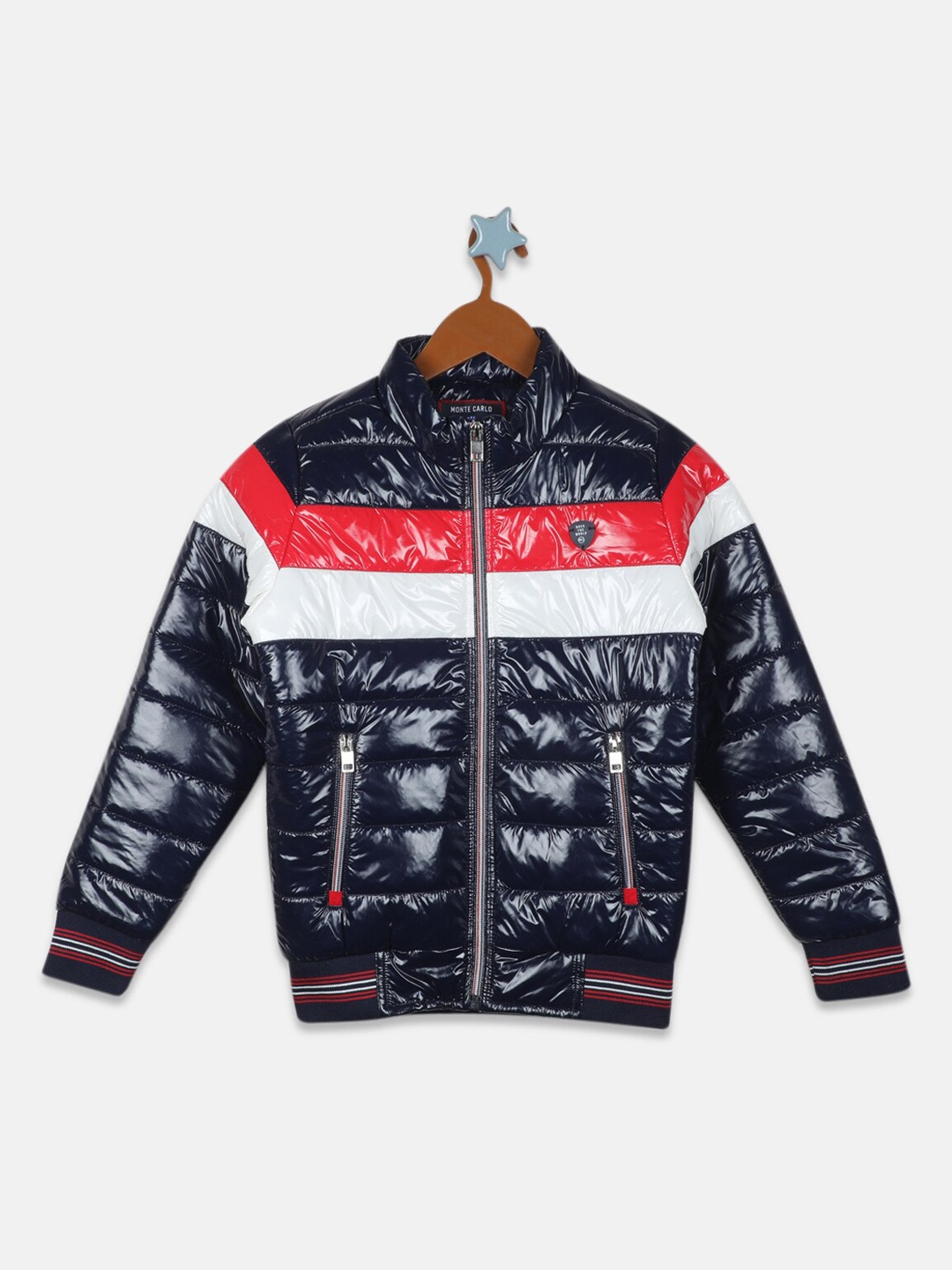 

Monte Carlo Boys Colourblocked Quilted Jacket, Navy blue