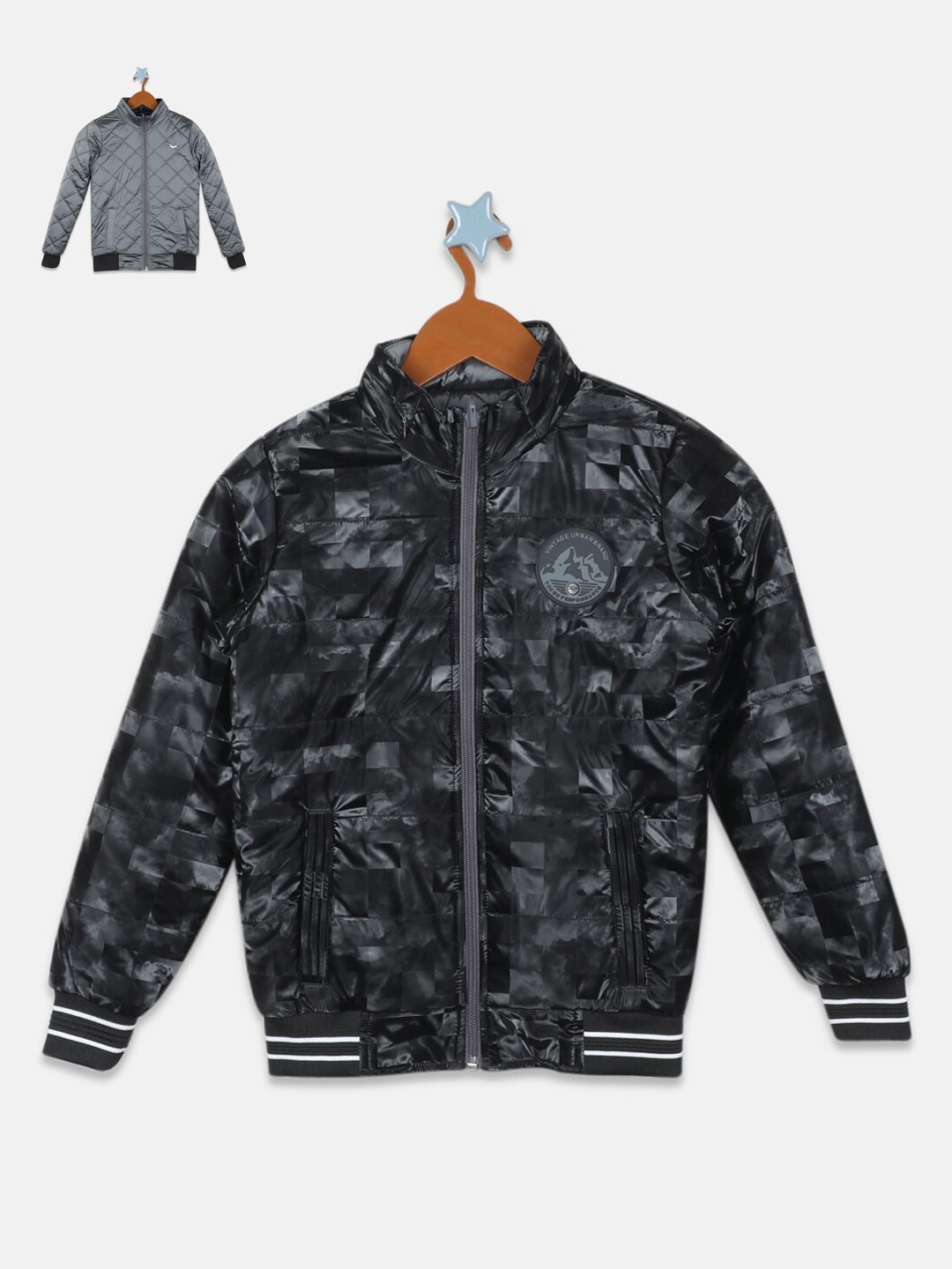 

Monte Carlo Boys Camouflage Reversible Quilted Jacket, Black