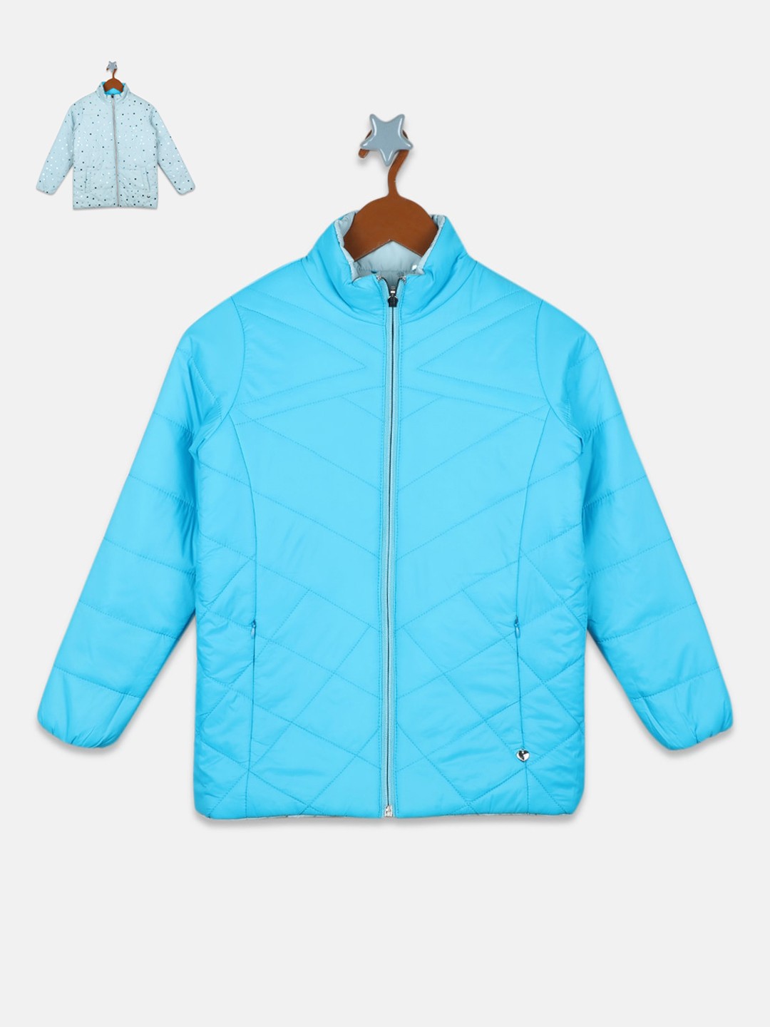 

Monte Carlo Girls Geometric Printed Reversible Padded Jacket, Blue