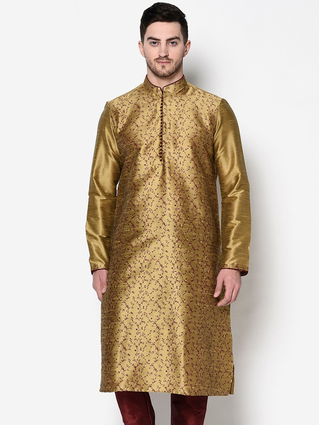 

DEYANN Men Ethnic Motifs Printed Kurta with Churidar, Rose gold