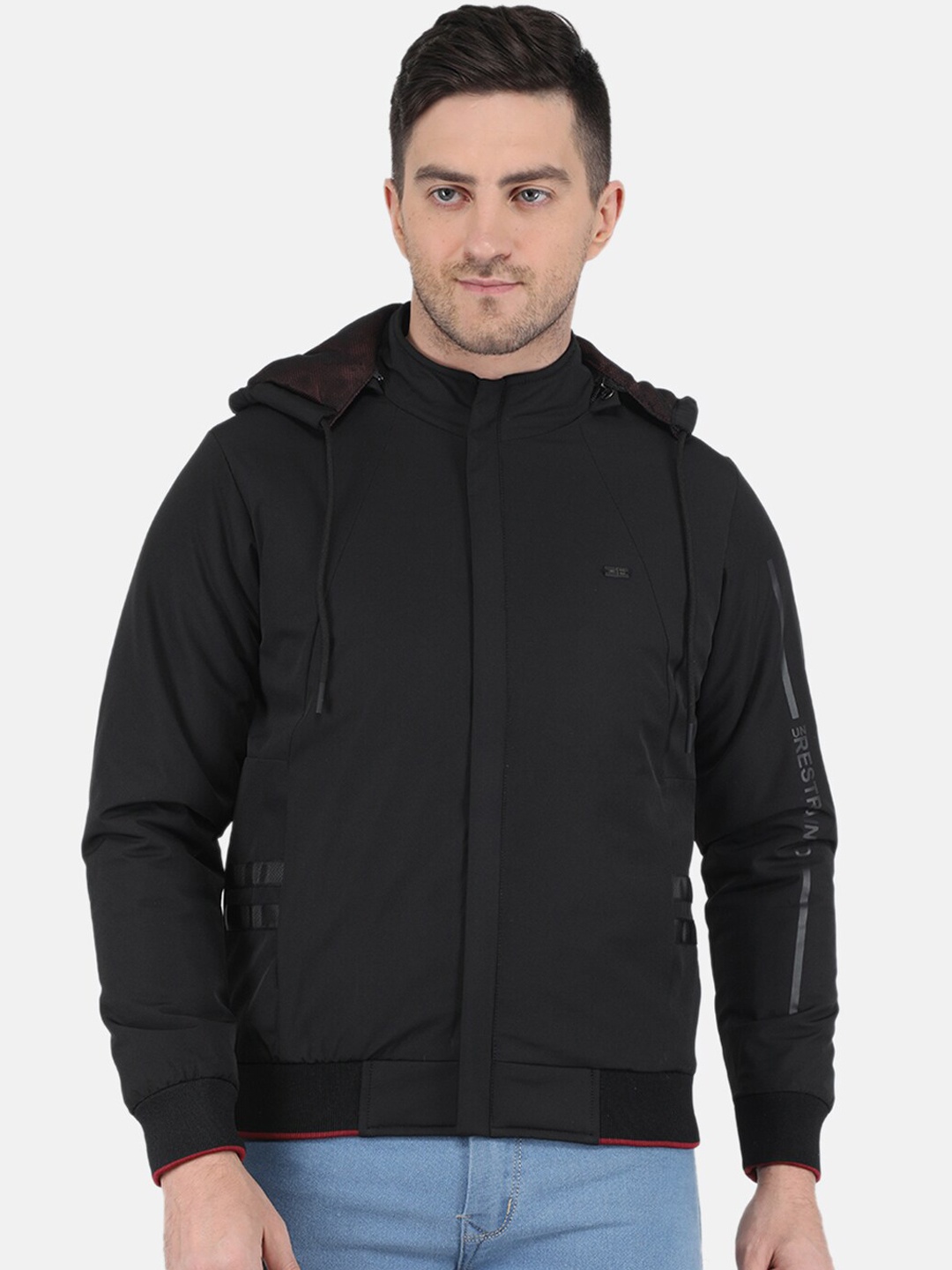 

Monte Carlo Men Solid Hooded Bomber Jacket, Black