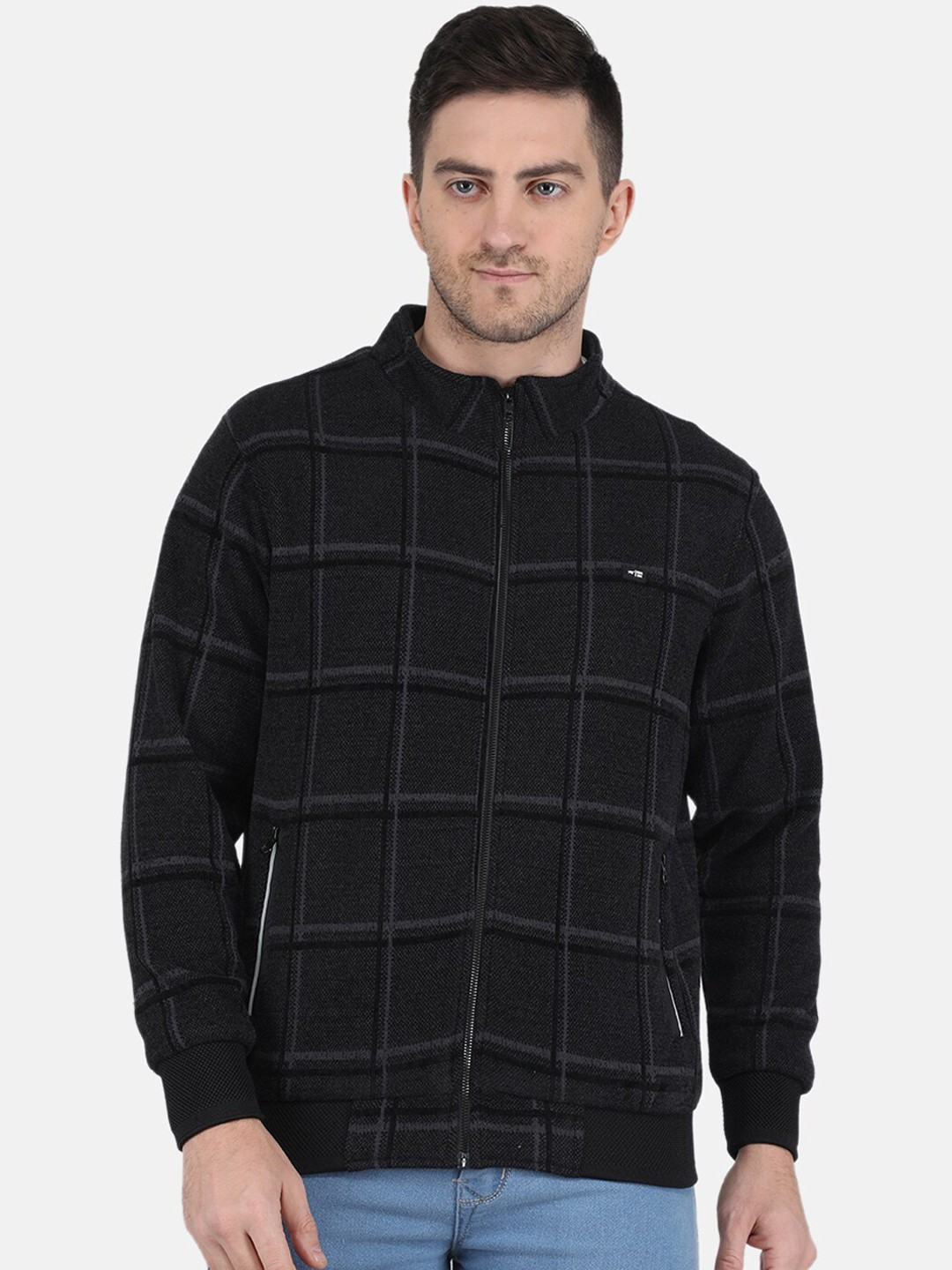 

Monte Carlo Men Checked Bomber Jacket, Black