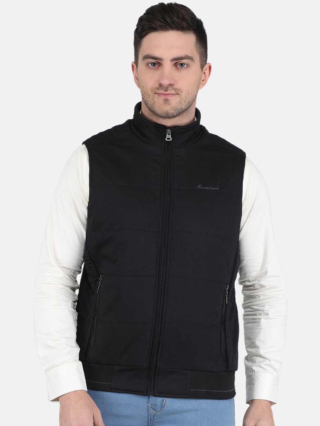 

Monte Carlo Men Cotton Solid Puffer Jacket, Black