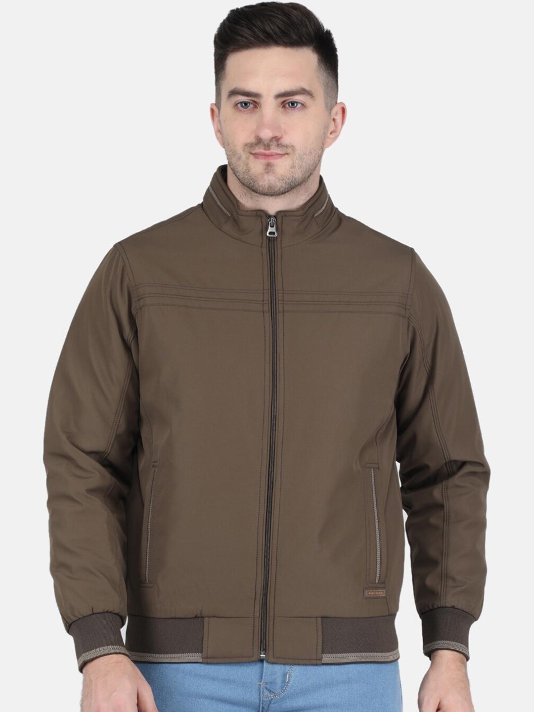

Monte Carlo Men Plus Size Solid Mock Collar Bomber Jacket, Brown