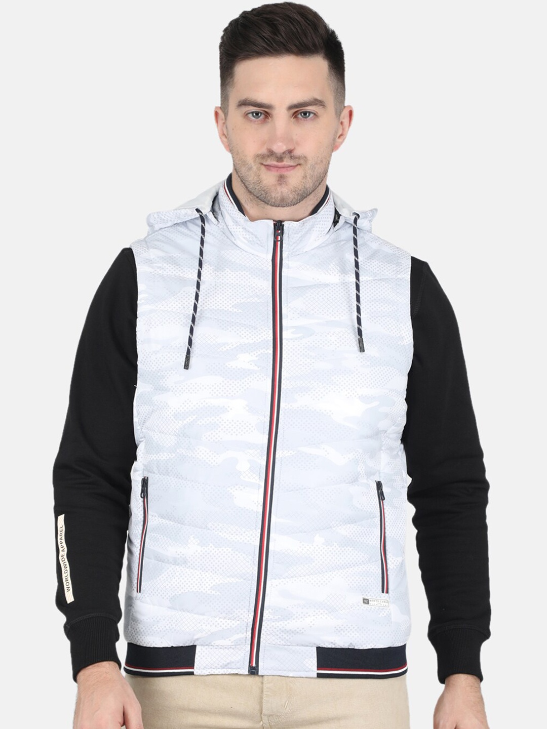

Monte Carlo Men Camouflage Printed Hooded Bomber Jacket, White