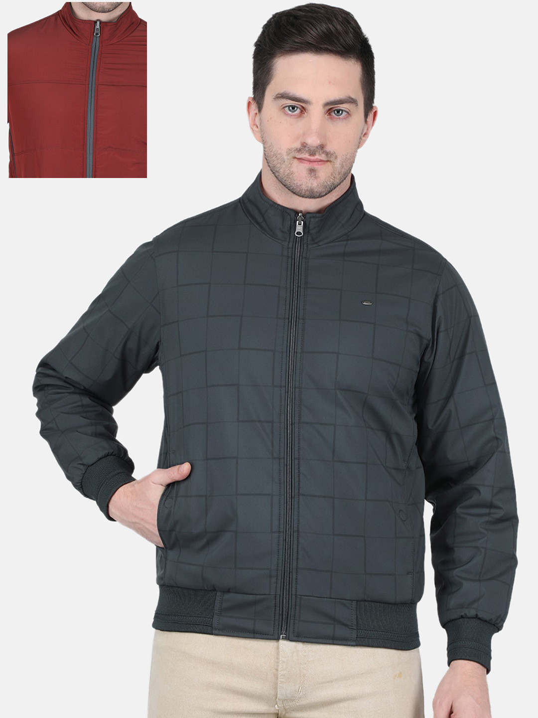 

Monte Carlo Men Checked Bomber Jacket, Green