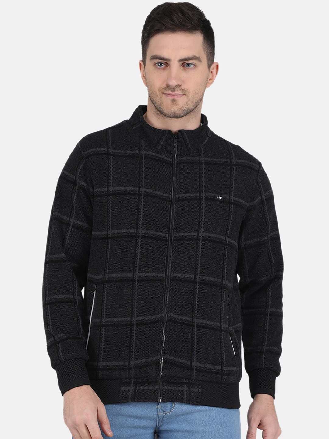 

Monte Carlo Men Checked Bomber Jacket, Black