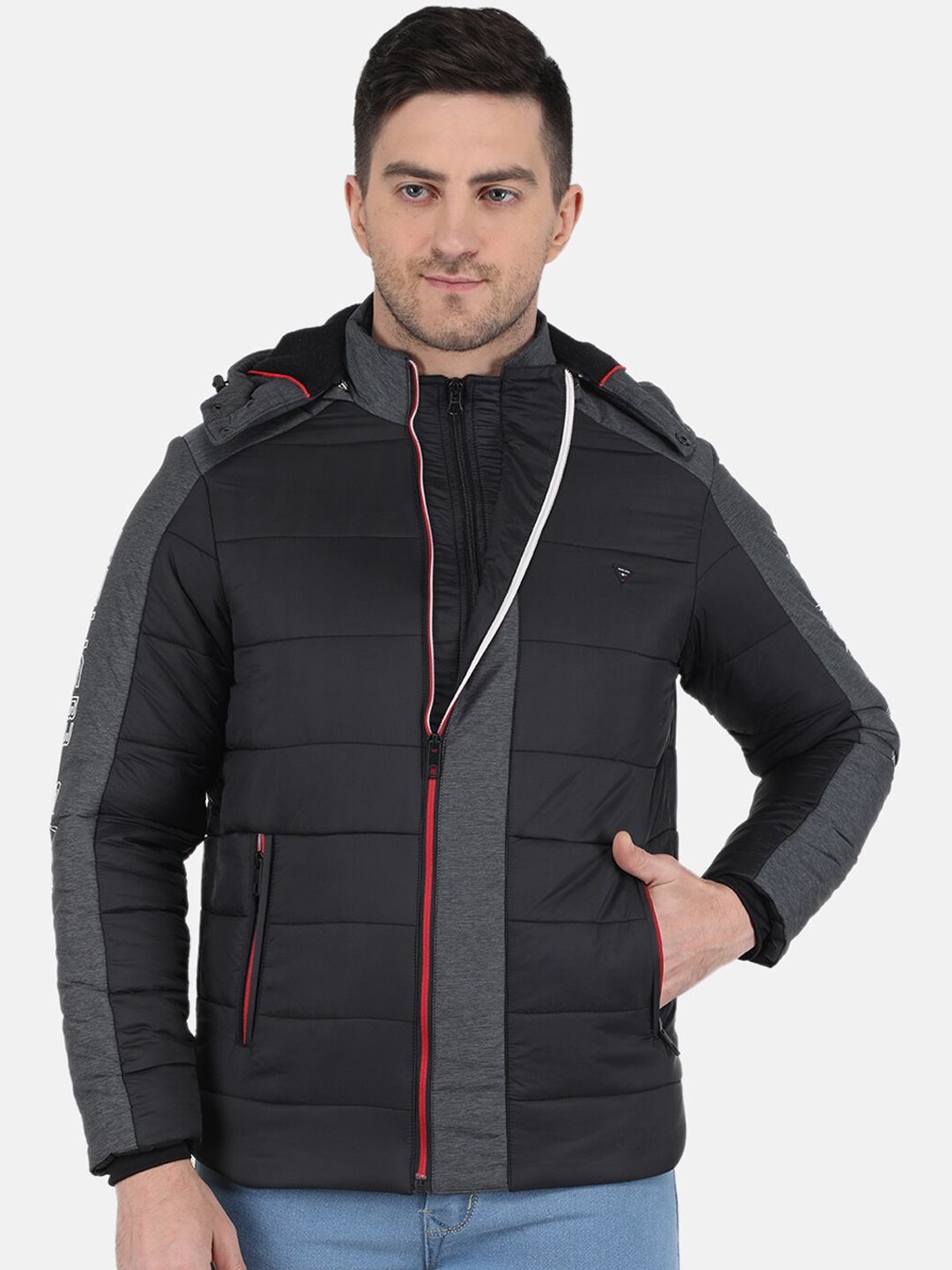 

Monte Carlo Men Colourblocked Hooded Padded Jacket, Black