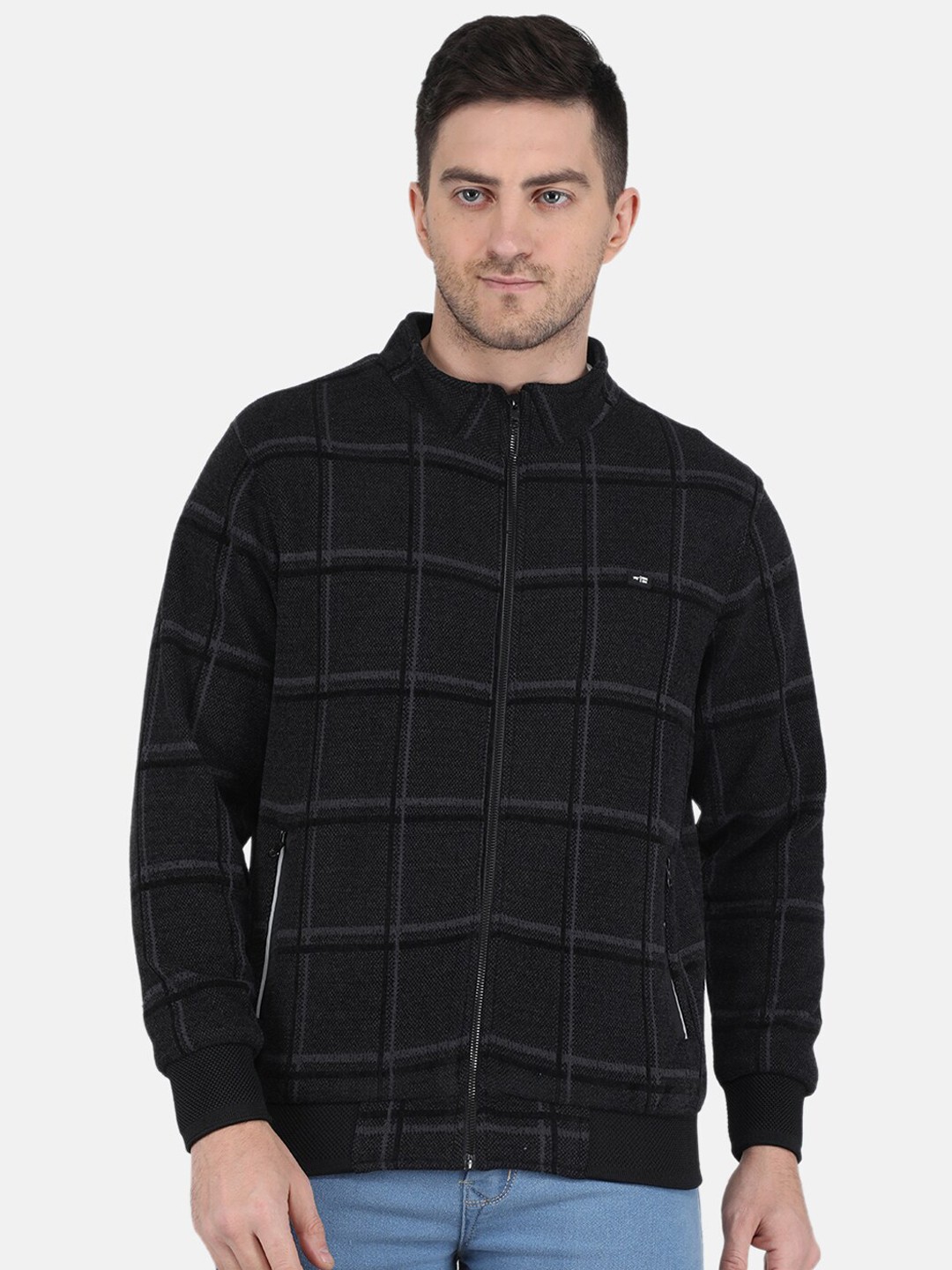 

Monte Carlo Men Checked Bomber Jacket, Black