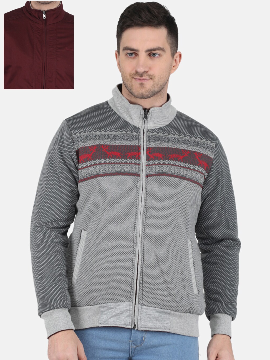 

Monte Carlo Men Plus Size Geometric Reversible Bomber Jacket, Maroon