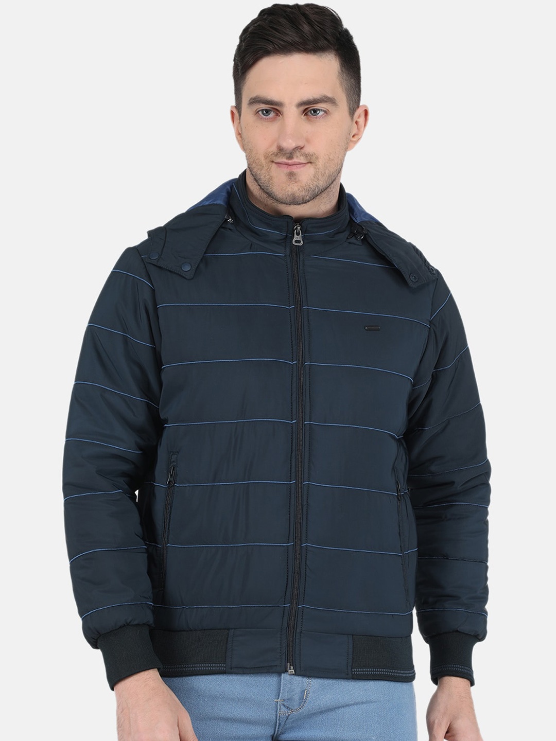 

Monte Carlo Men Plus Size Striped Padded Jacket, Navy blue