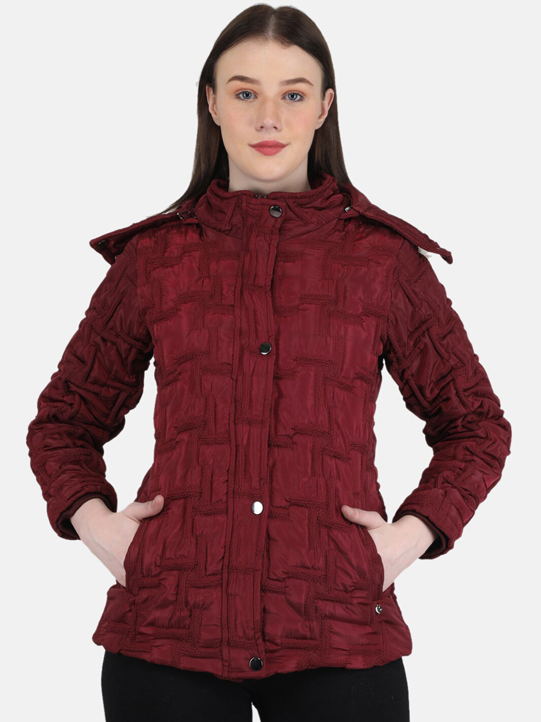

Monte Carlo Women Solid Hooded Quilted Jacket, Maroon