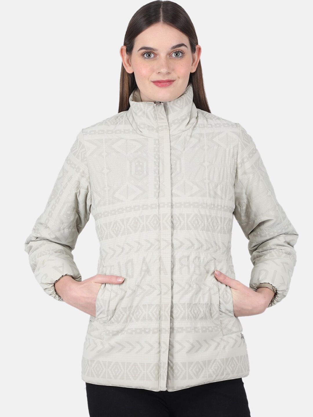 

Monte Carlo Women Beige Geometric Open Front Jacket