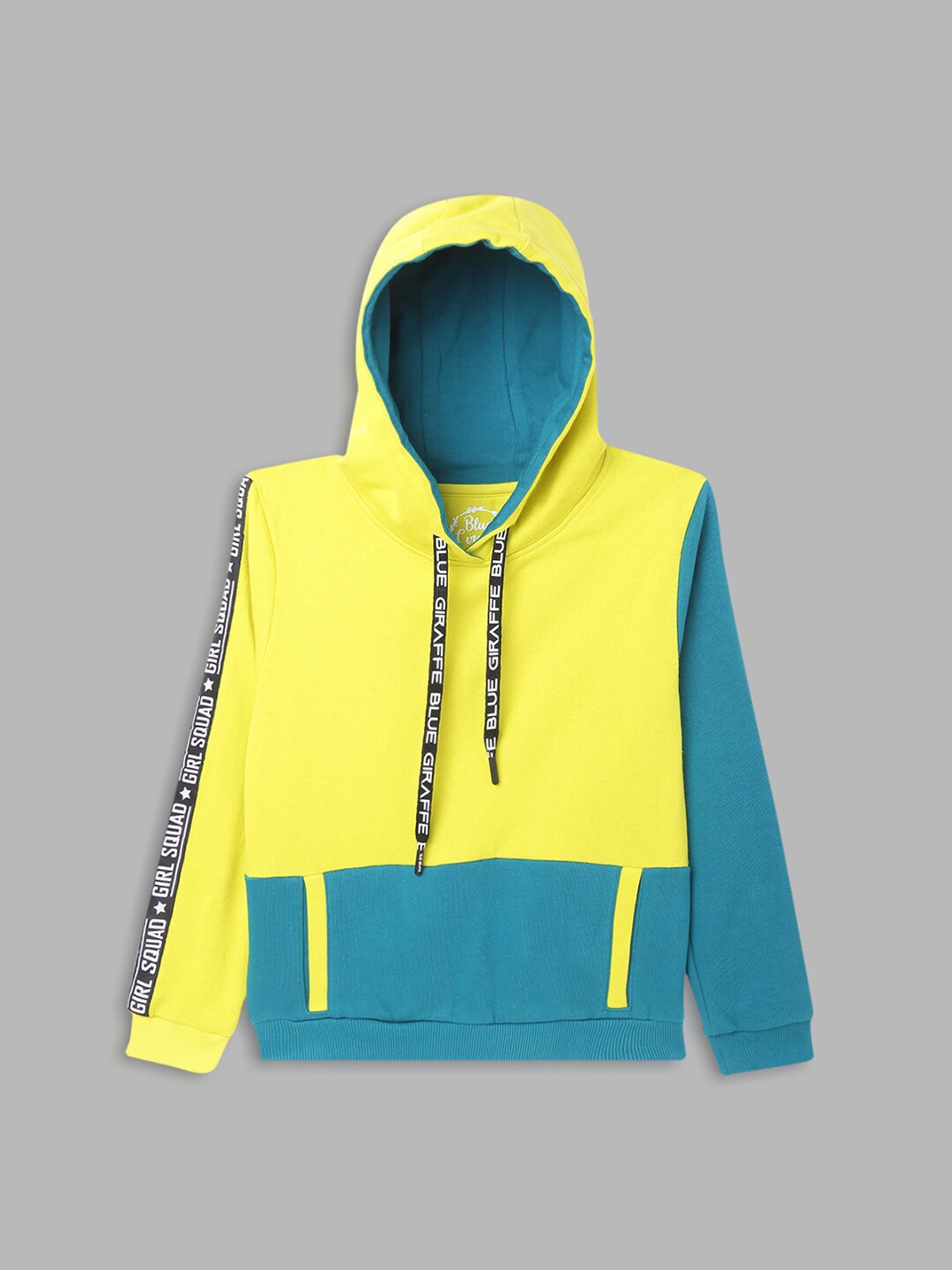

Blue Giraffe Girls Colourblocked Hooded Sweatshirt, Yellow