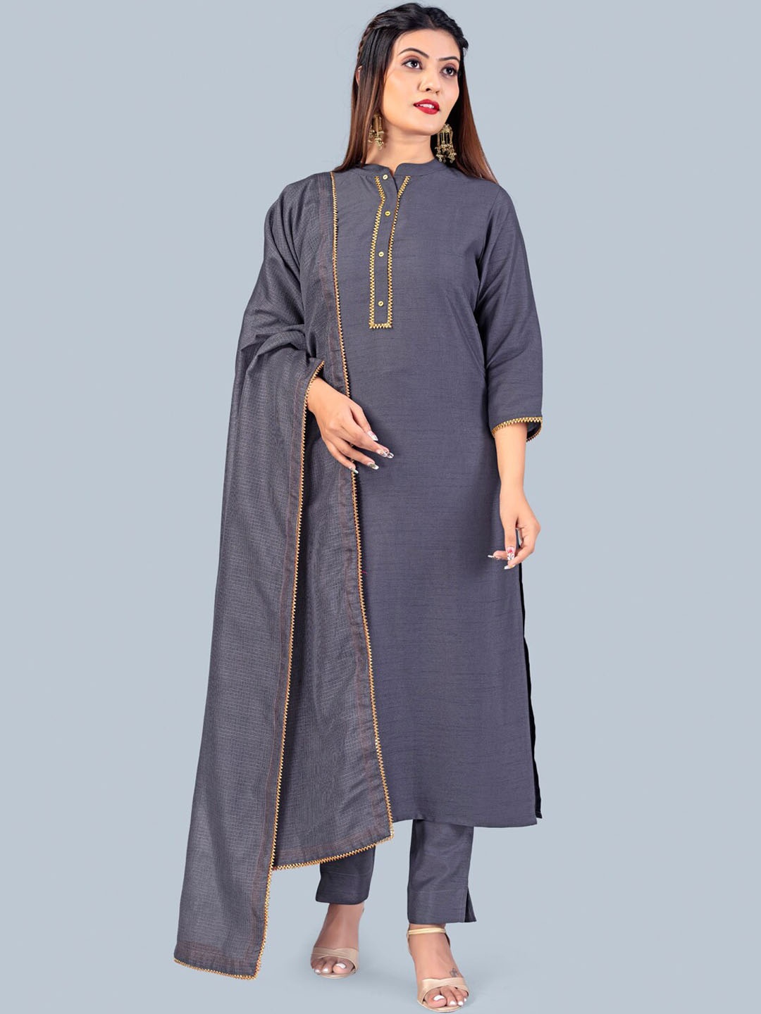 

FASHION DREAM Women Gotta Patti Kurta with Trousers & Dupatta, Blue