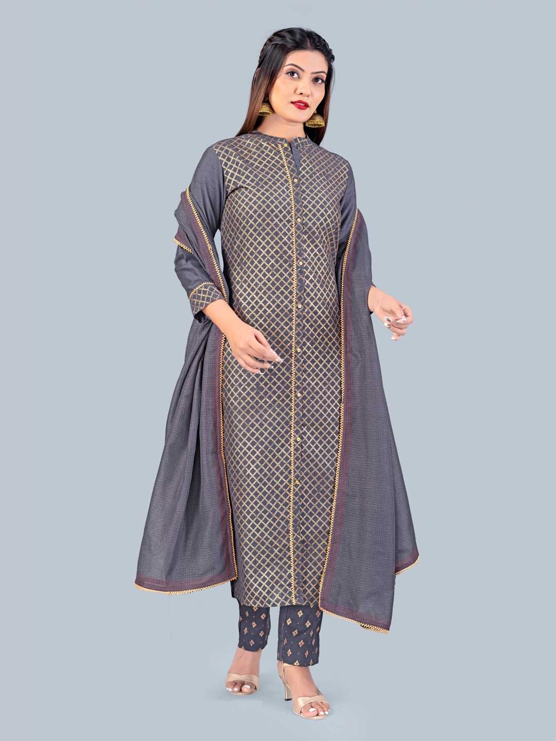 

FASHION DREAM Women Ethnic Motifs Printed Kurta with Trousers & Dupatta, Grey