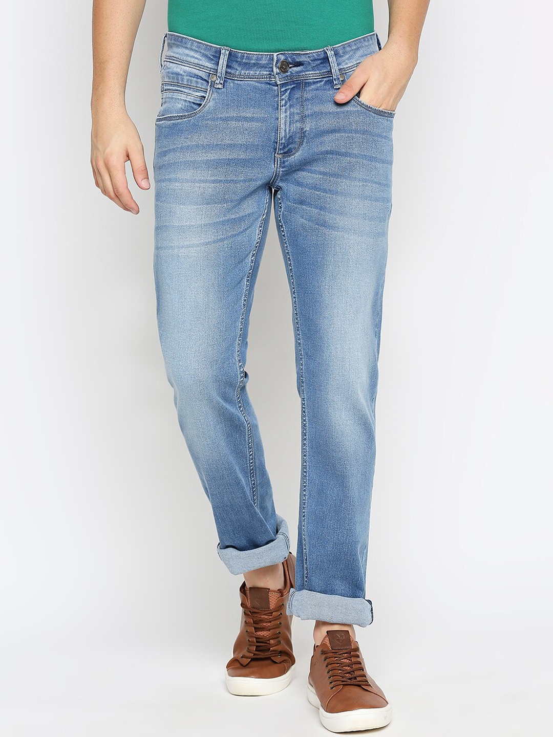 

Basics Men Slim Fit Low-Rise Heavy Fade Stretchable Cotton Jeans, Blue