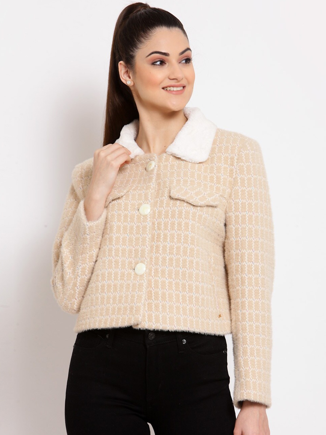 

Juelle Women Woven-Design Pea Coats, Cream