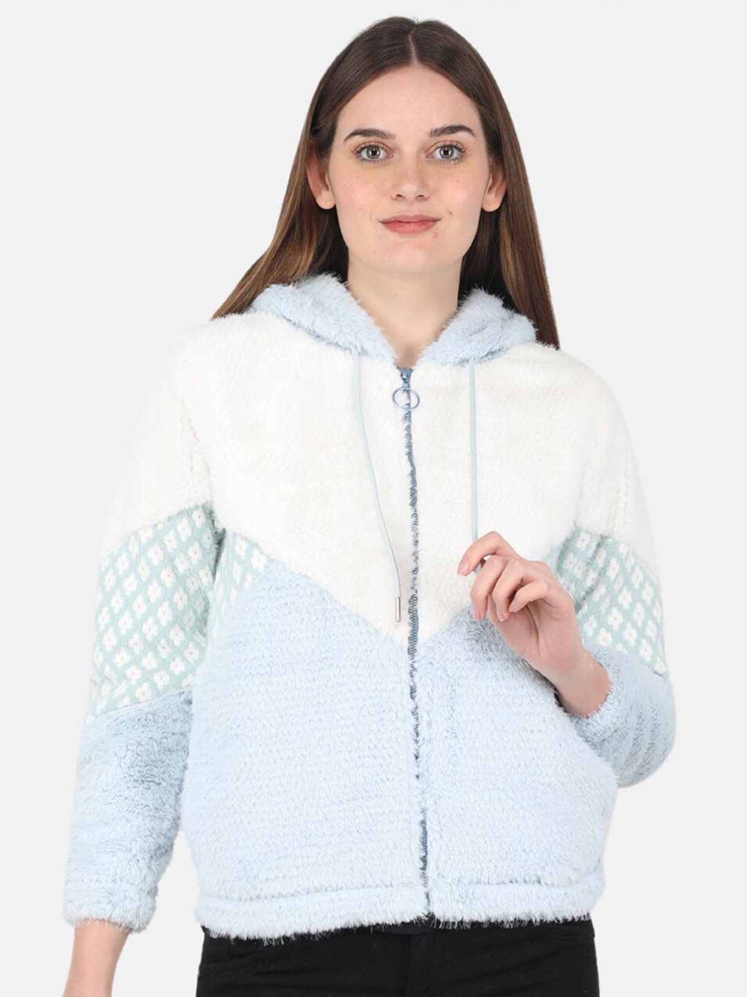 

Monte Carlo Women Colourblocked Hooded Sweatshirt, Blue