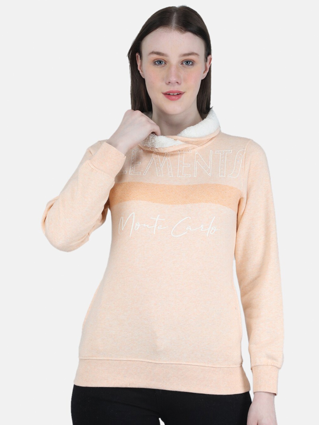 

Monte Carlo Women Typhography Printed Pullover Cotton Sweatshirt, Pink