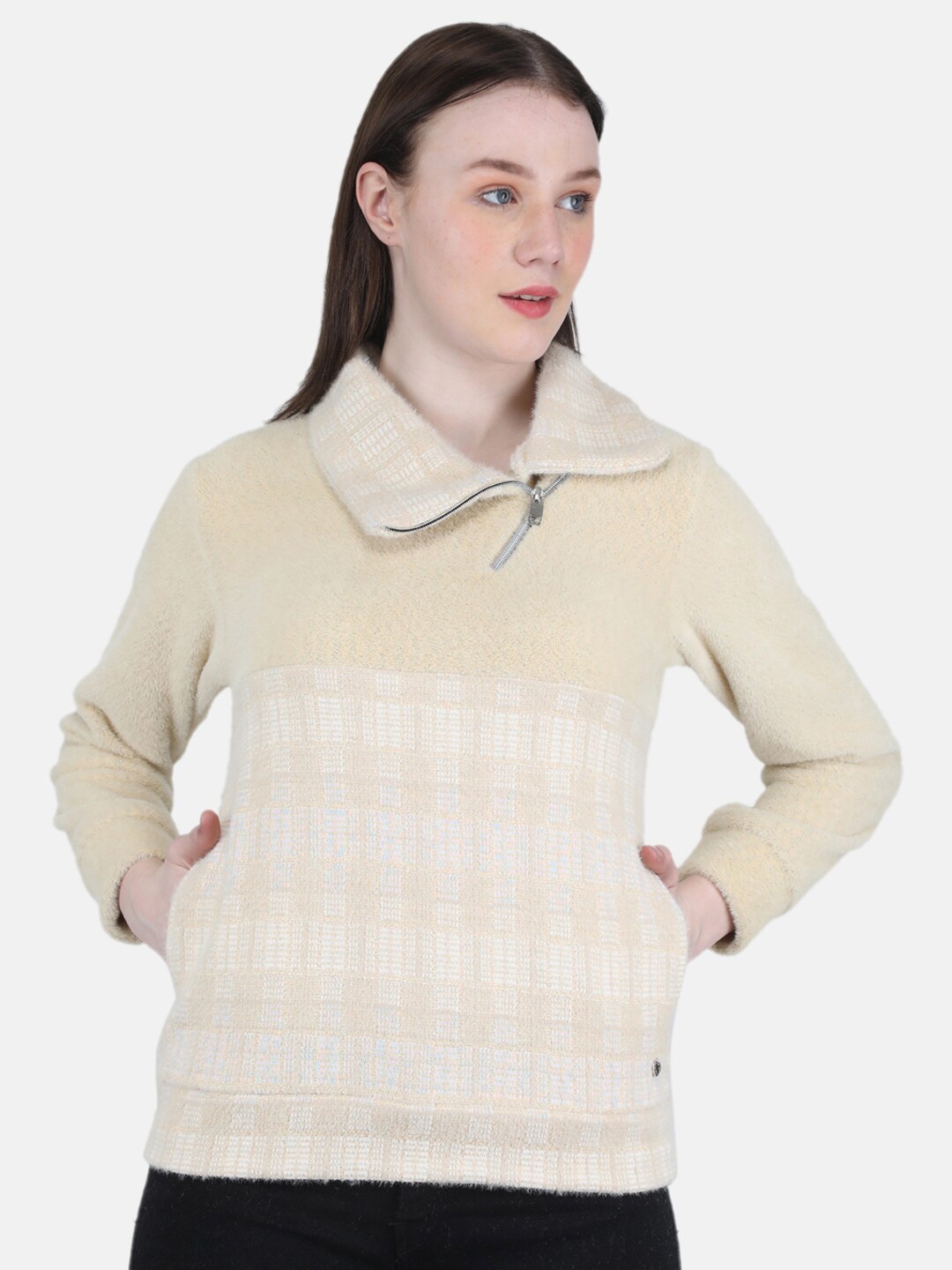 

Monte Carlo Women Checked Sweatshirt, Yellow