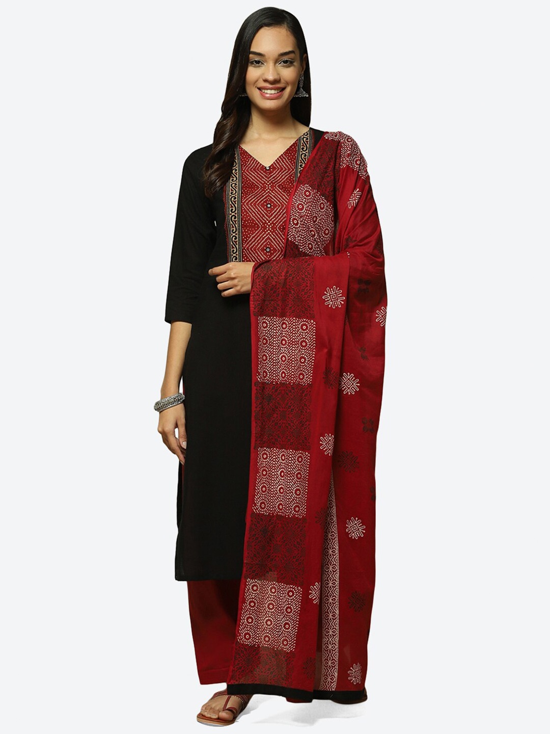 

Biba Woven Design Bandhani Unstitched Dress Material, Black