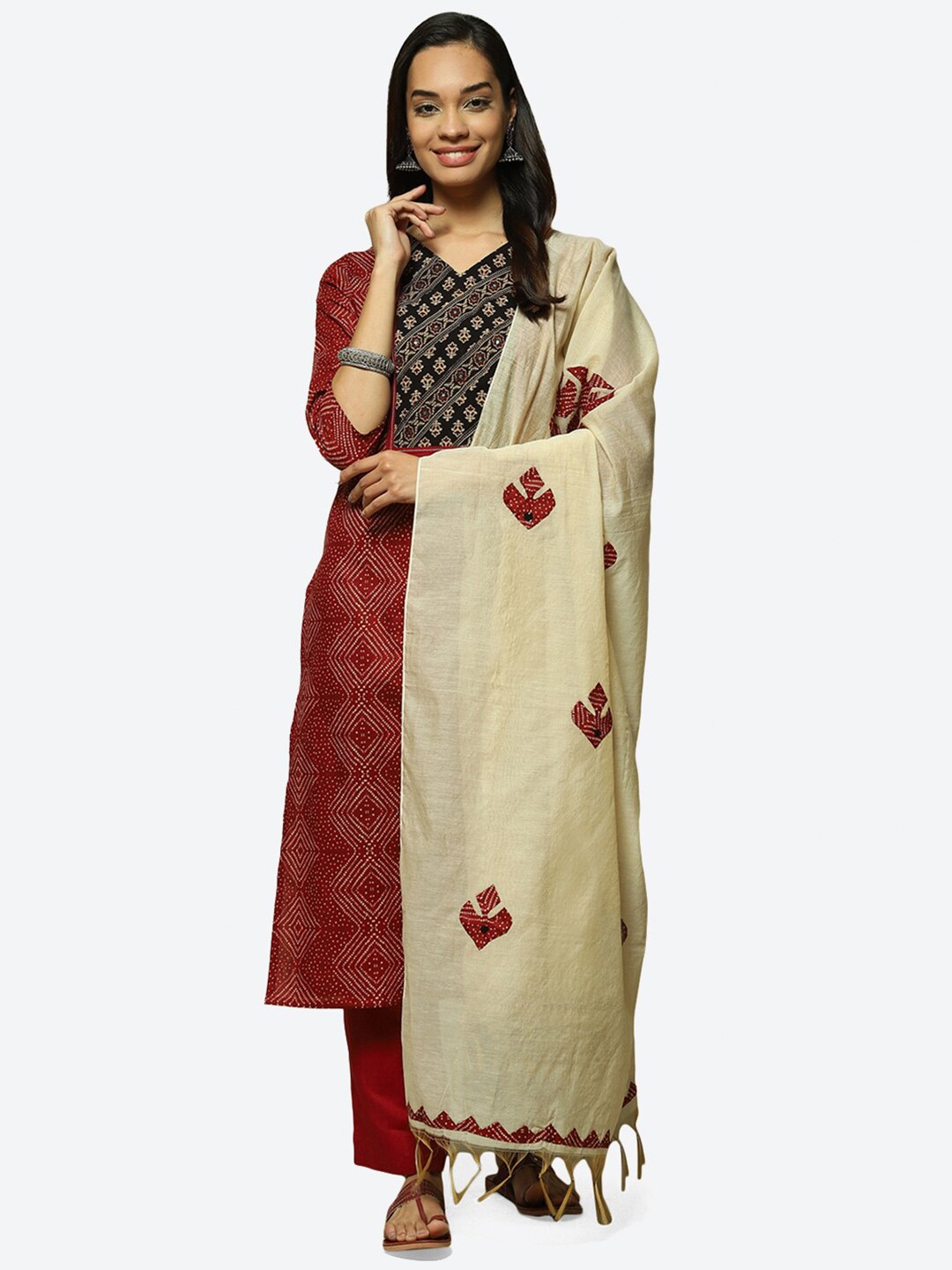 

Biba Bandhani Printed Unstitched Dress Material, Red