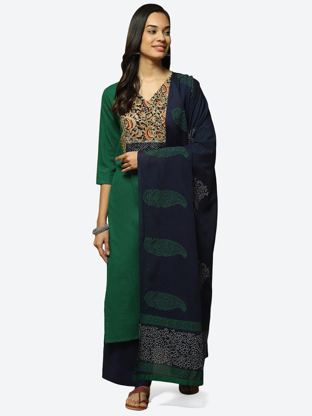 

Biba Woven Design Ethnic Motifs Unstitched Dress Material, Green