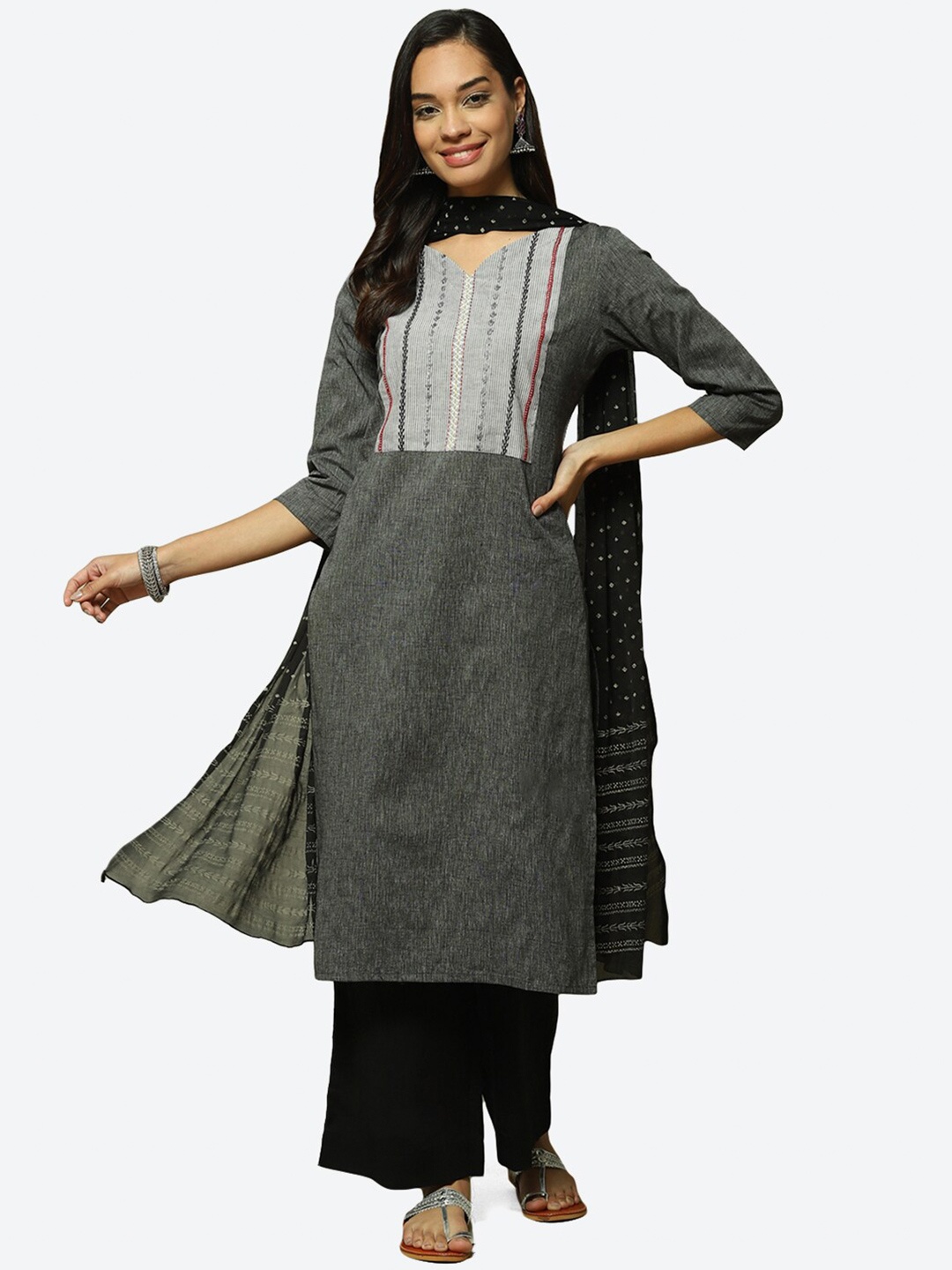 

Biba Ethnic Motifs Woven Design Unstitched Dress Material, Grey