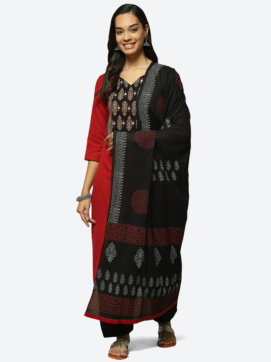 

Biba Floral Printed Unstitched Dress Material, Red